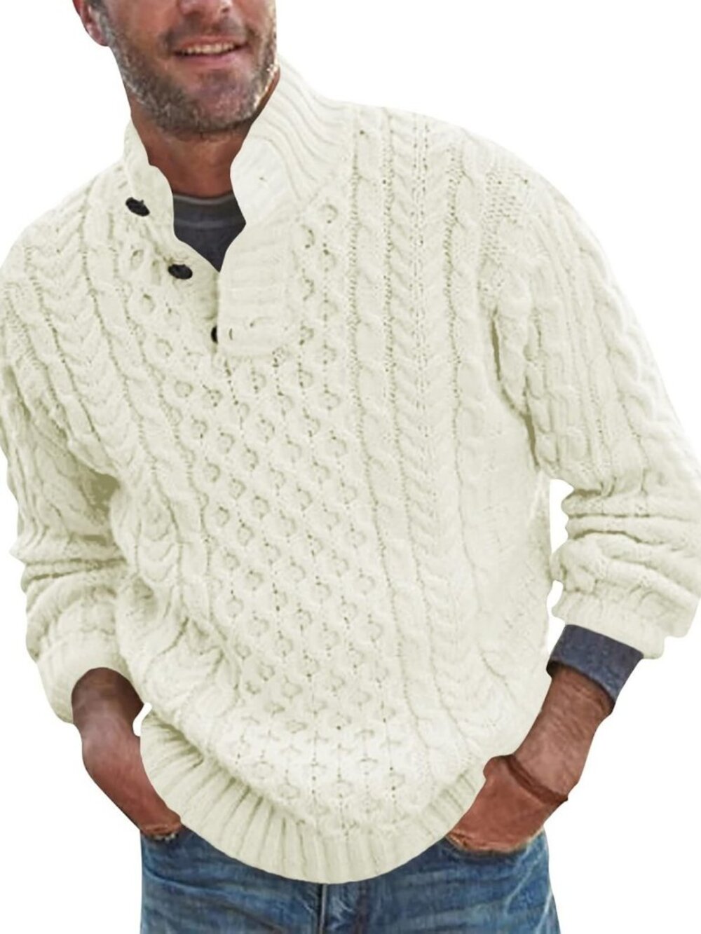 Chunky Cable Knit Pullover Sweater for Men | Stand Collar, Cozy & Stylish